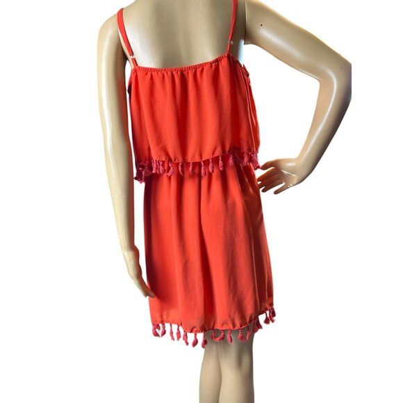 (5 for $25) Xhilaration Tiered Pom Pom Trim Sleeveless Dress in Crimson Red - Picture 3 of 6